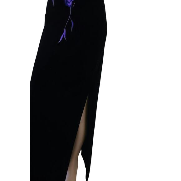 Vtg 90s Stretch Velvet Long Black Purple Whimsigoth Goth Moody Evening Dress 10 - Picture 5 of 14